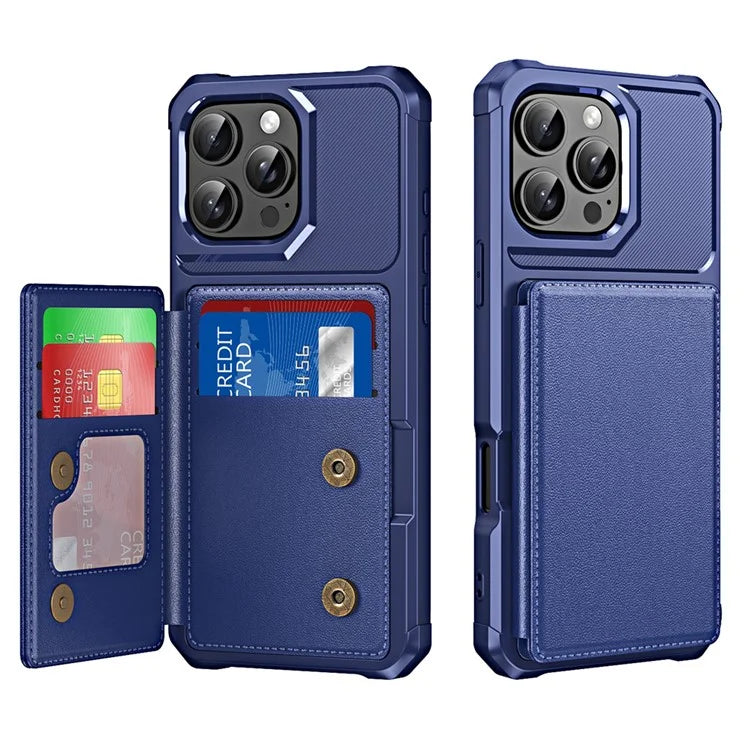 For iPhone 16 Pro Case Card Slot Kickstand Leather+TPU Reinforced Corner Phone Cover