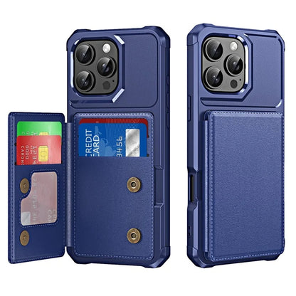 For iPhone 16 Pro Case Card Slot Kickstand Leather+TPU Reinforced Corner Phone Cover