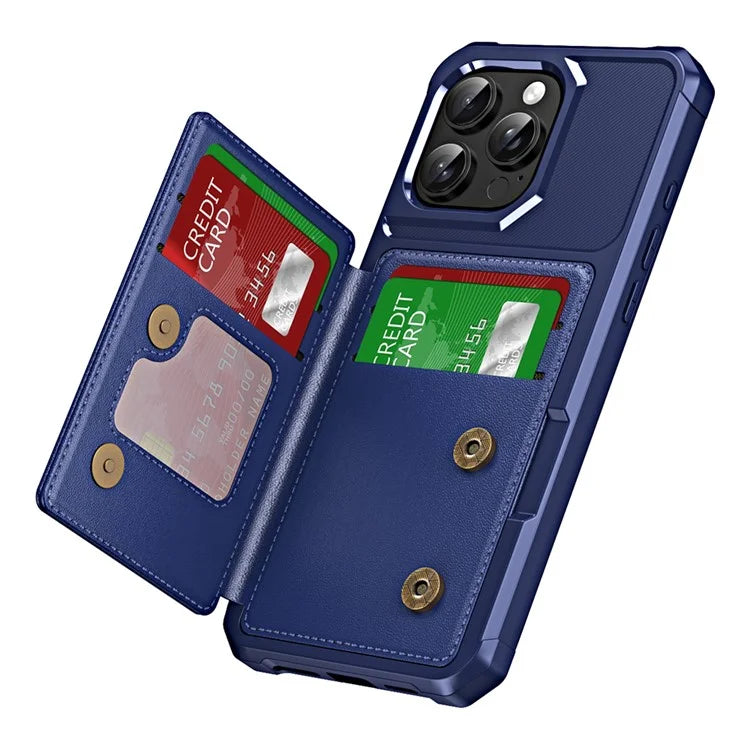 For iPhone 16 Pro Case Card Slot Kickstand Leather+TPU Reinforced Corner Phone Cover