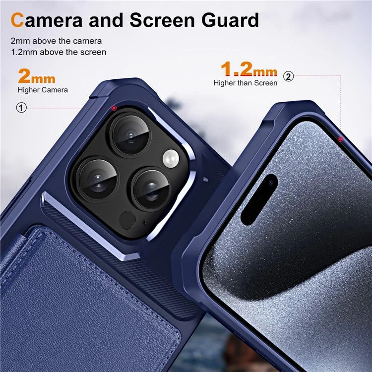 For iPhone 16 Pro Case Card Slot Kickstand Leather+TPU Reinforced Corner Phone Cover