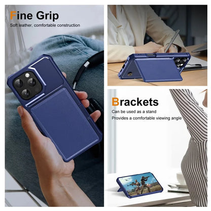 For iPhone 16 Pro Case Card Slot Kickstand Leather+TPU Reinforced Corner Phone Cover