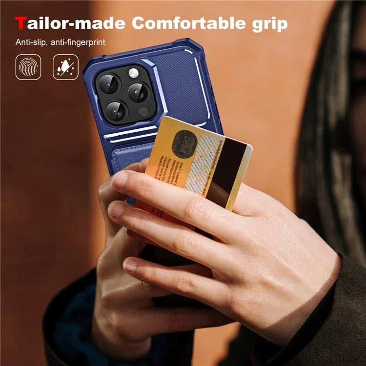 For iPhone 16 Pro Case Card Slot Kickstand Leather+TPU Reinforced Corner Phone Cover