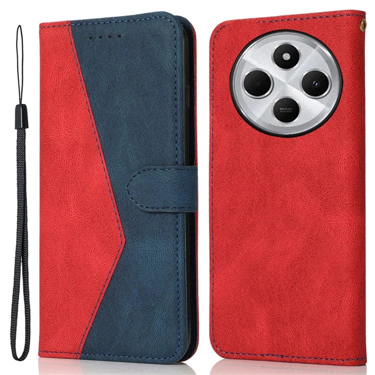 For Xiaomi Redmi 14C 4G Cover Color Splicing Wallet Stand Leather Phone Case with Wrist Strap