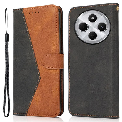 For Xiaomi Redmi 14C 4G Cover Color Splicing Wallet Stand Leather Phone Case with Wrist Strap