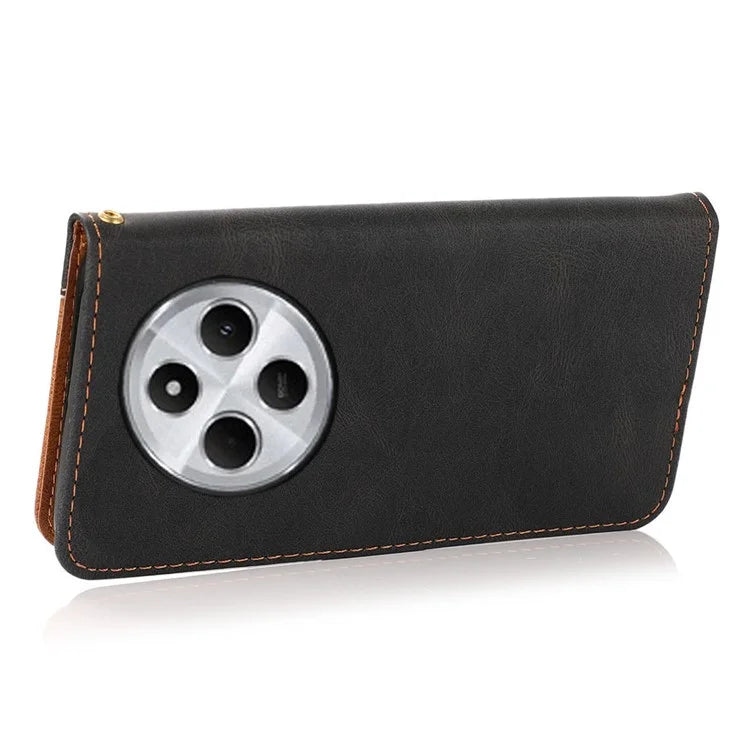 For Xiaomi Redmi 14C 4G Cover Color Splicing Wallet Stand Leather Phone Case with Wrist Strap