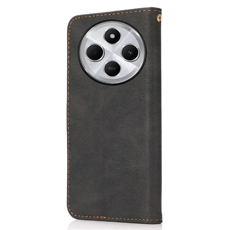 For Xiaomi Redmi 14C 4G Cover Color Splicing Wallet Stand Leather Phone Case with Wrist Strap