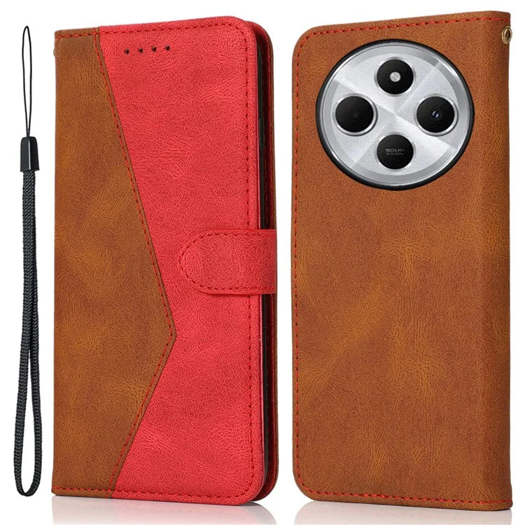 For Xiaomi Redmi 14C 4G Cover Color Splicing Wallet Stand Leather Phone Case with Wrist Strap