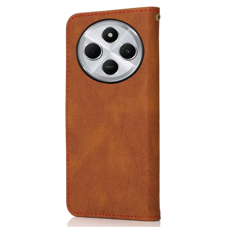 For Xiaomi Redmi 14C 4G Cover Color Splicing Wallet Stand Leather Phone Case with Wrist Strap