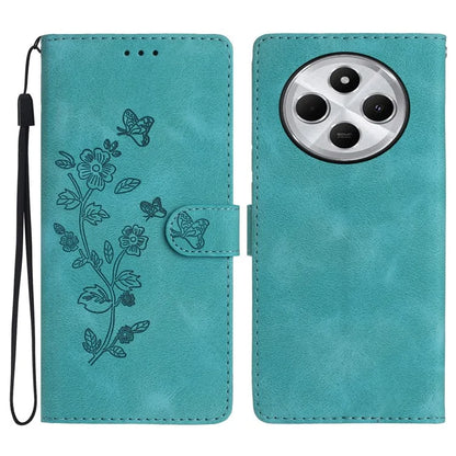 For Xiaomi Redmi 14C 4G Case Leather Imprinted Flower Phone Cover Wallet with Wrist Strap