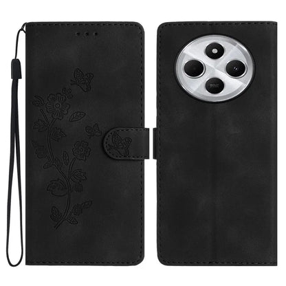 For Xiaomi Redmi 14C 4G Case Leather Imprinted Flower Phone Cover Wallet with Wrist Strap