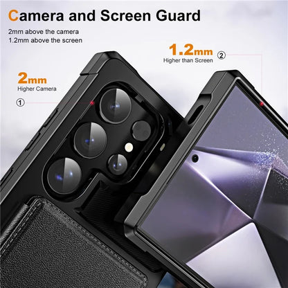 For Samsung Galaxy S24 Ultra Case Card Slot Kickstand Leather+TPU Reinforced Corner Phone Cover