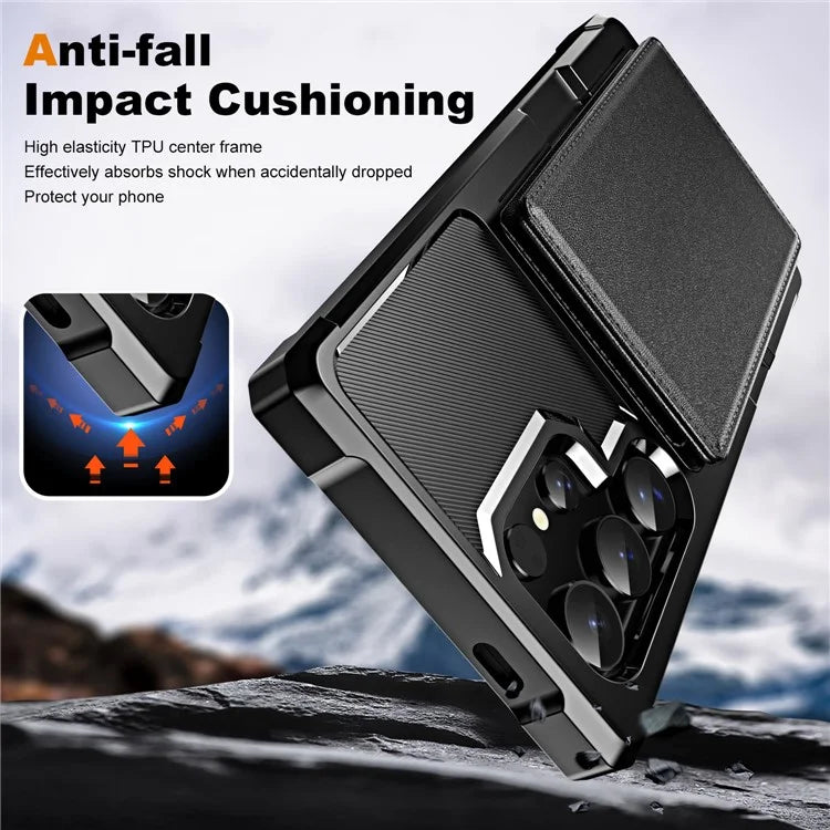 For Samsung Galaxy S24 Ultra Case Card Slot Kickstand Leather+TPU Reinforced Corner Phone Cover
