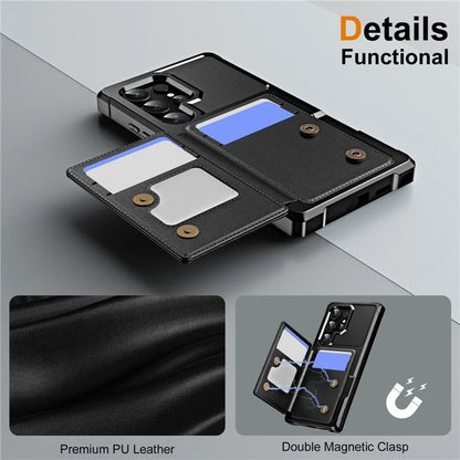 For Samsung Galaxy S24 Ultra Case Card Slot Kickstand Leather+TPU Reinforced Corner Phone Cover