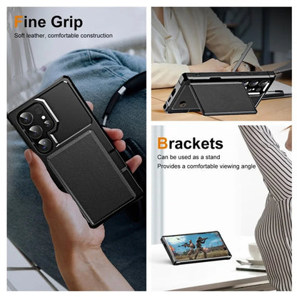 For Samsung Galaxy S24 Ultra Case Card Slot Kickstand Leather+TPU Reinforced Corner Phone Cover