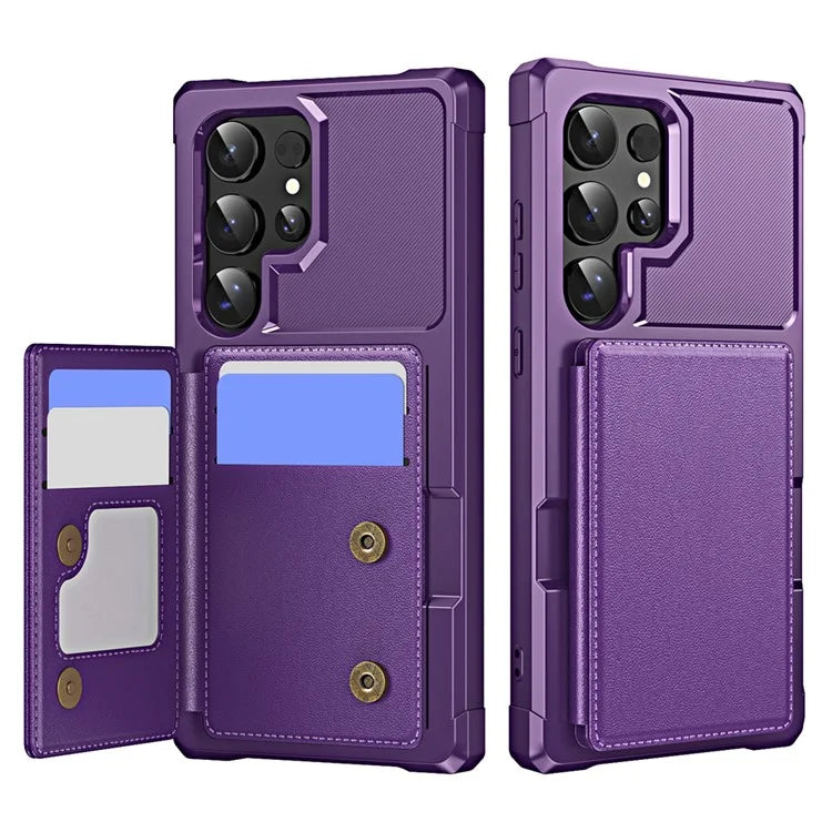 For Samsung Galaxy S24 Ultra Case Card Slot Kickstand Leather+TPU Reinforced Corner Phone Cover