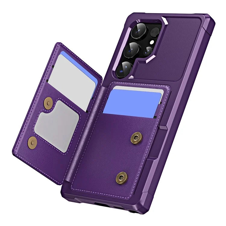 For Samsung Galaxy S24 Ultra Case Card Slot Kickstand Leather+TPU Reinforced Corner Phone Cover