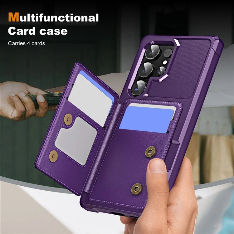 For Samsung Galaxy S24 Ultra Case Card Slot Kickstand Leather+TPU Reinforced Corner Phone Cover