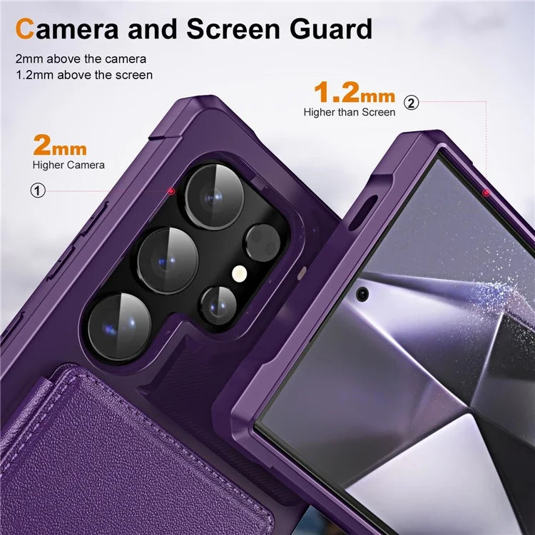 For Samsung Galaxy S24 Ultra Case Card Slot Kickstand Leather+TPU Reinforced Corner Phone Cover