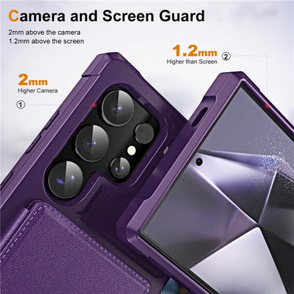 For Samsung Galaxy S24 Ultra Case Card Slot Kickstand Leather+TPU Reinforced Corner Phone Cover