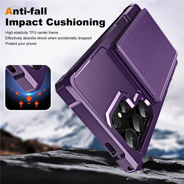 For Samsung Galaxy S24 Ultra Case Card Slot Kickstand Leather+TPU Reinforced Corner Phone Cover