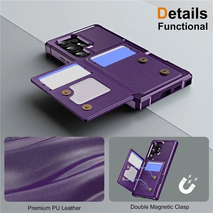 For Samsung Galaxy S24 Ultra Case Card Slot Kickstand Leather+TPU Reinforced Corner Phone Cover