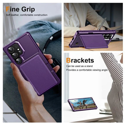 For Samsung Galaxy S24 Ultra Case Card Slot Kickstand Leather+TPU Reinforced Corner Phone Cover