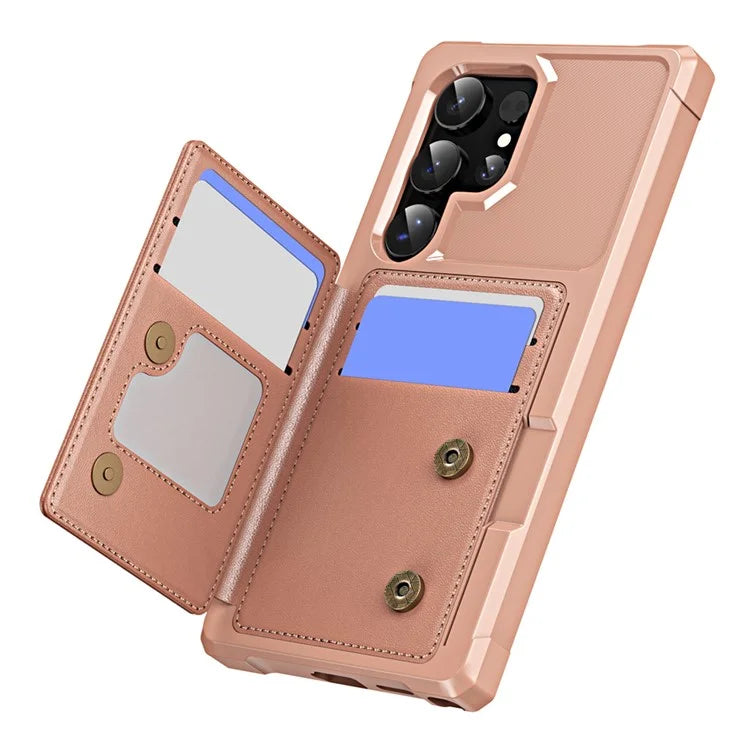 For Samsung Galaxy S24 Ultra Case Card Slot Kickstand Leather+TPU Reinforced Corner Phone Cover