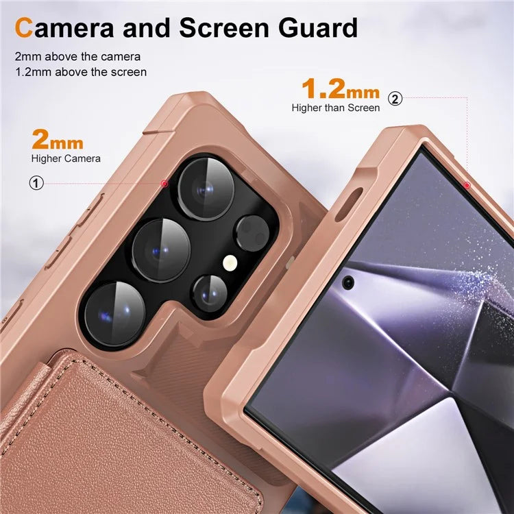 For Samsung Galaxy S24 Ultra Case Card Slot Kickstand Leather+TPU Reinforced Corner Phone Cover