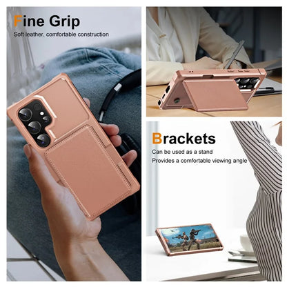 For Samsung Galaxy S24 Ultra Case Card Slot Kickstand Leather+TPU Reinforced Corner Phone Cover