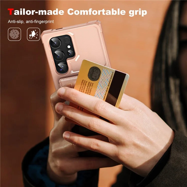 For Samsung Galaxy S24 Ultra Case Card Slot Kickstand Leather+TPU Reinforced Corner Phone Cover
