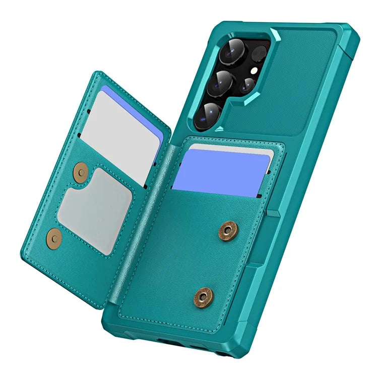 For Samsung Galaxy S24 Ultra Case Card Slot Kickstand Leather+TPU Reinforced Corner Phone Cover