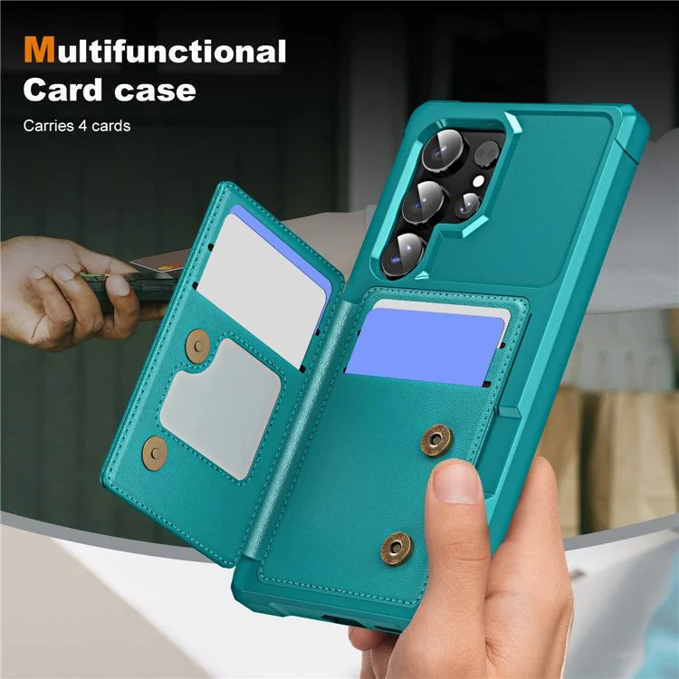 For Samsung Galaxy S24 Ultra Case Card Slot Kickstand Leather+TPU Reinforced Corner Phone Cover
