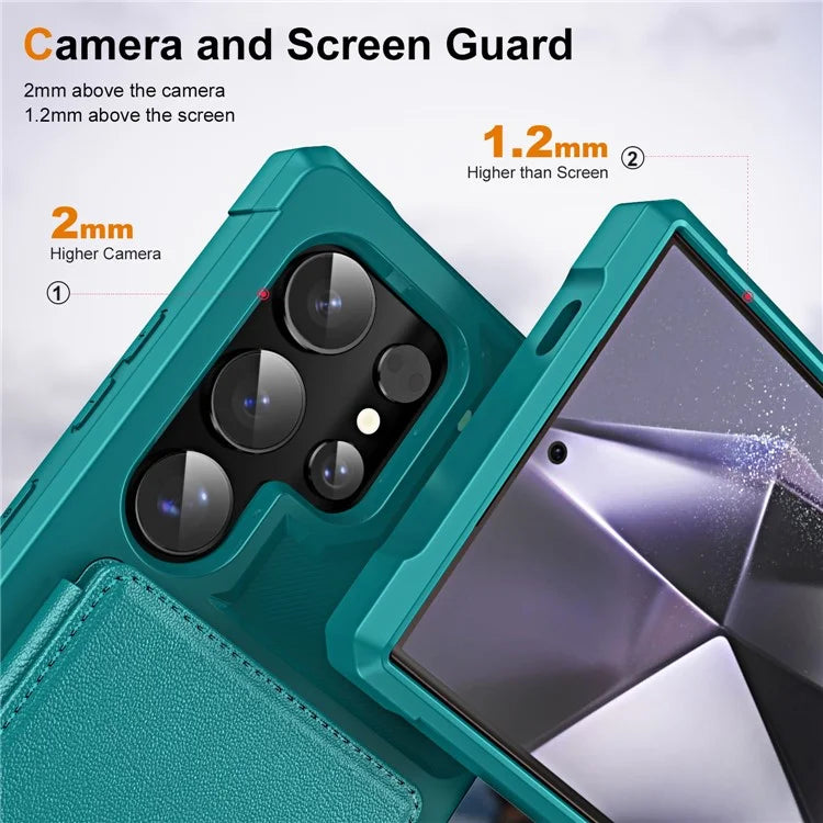For Samsung Galaxy S24 Ultra Case Card Slot Kickstand Leather+TPU Reinforced Corner Phone Cover