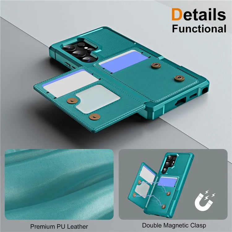 For Samsung Galaxy S24 Ultra Case Card Slot Kickstand Leather+TPU Reinforced Corner Phone Cover