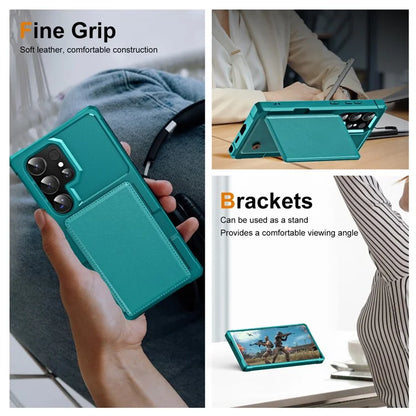For Samsung Galaxy S24 Ultra Case Card Slot Kickstand Leather+TPU Reinforced Corner Phone Cover