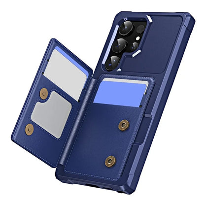 For Samsung Galaxy S24 Ultra Case Card Slot Kickstand Leather+TPU Reinforced Corner Phone Cover