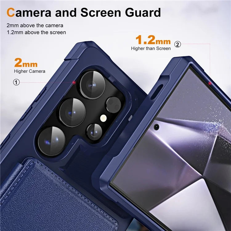 For Samsung Galaxy S24 Ultra Case Card Slot Kickstand Leather+TPU Reinforced Corner Phone Cover