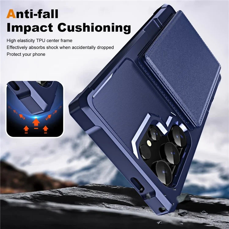 For Samsung Galaxy S24 Ultra Case Card Slot Kickstand Leather+TPU Reinforced Corner Phone Cover