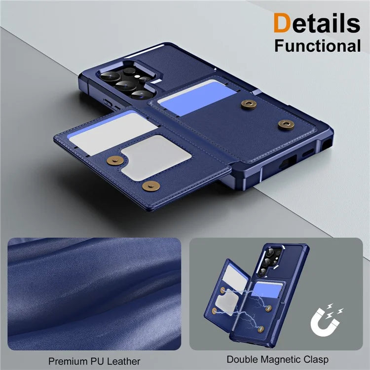 For Samsung Galaxy S24 Ultra Case Card Slot Kickstand Leather+TPU Reinforced Corner Phone Cover