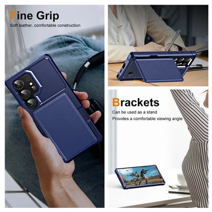 For Samsung Galaxy S24 Ultra Case Card Slot Kickstand Leather+TPU Reinforced Corner Phone Cover