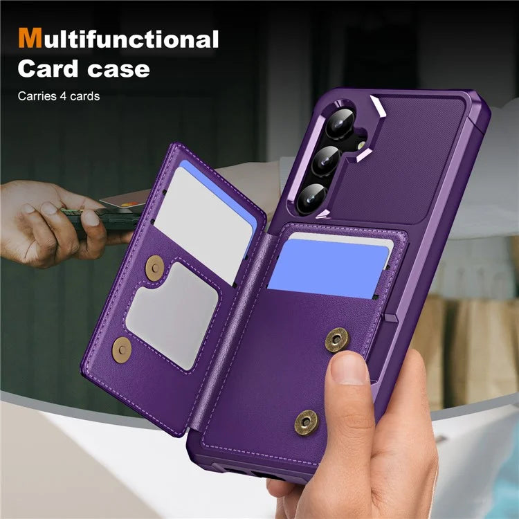 For Samsung Galaxy S24+ Case Card Slot Kickstand Leather+TPU Reinforced Corner Phone Cover
