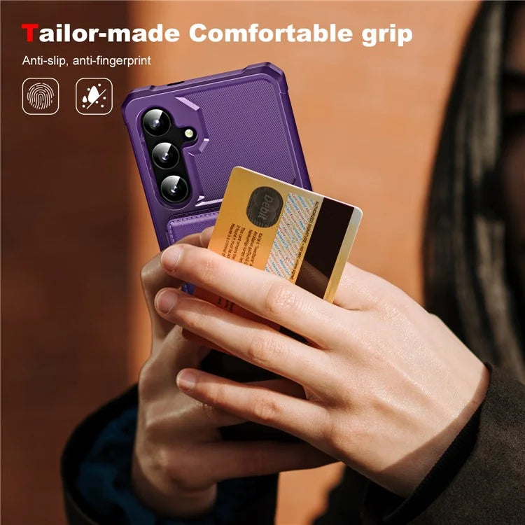 For Samsung Galaxy S24+ Case Card Slot Kickstand Leather+TPU Reinforced Corner Phone Cover