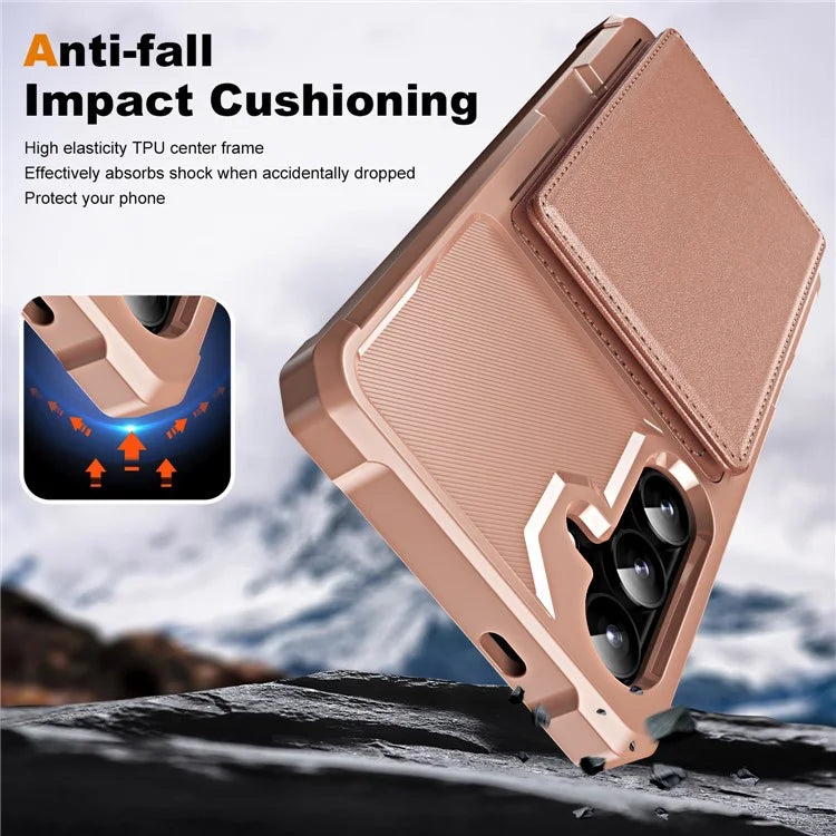For Samsung Galaxy S24+ Case Card Slot Kickstand Leather+TPU Reinforced Corner Phone Cover