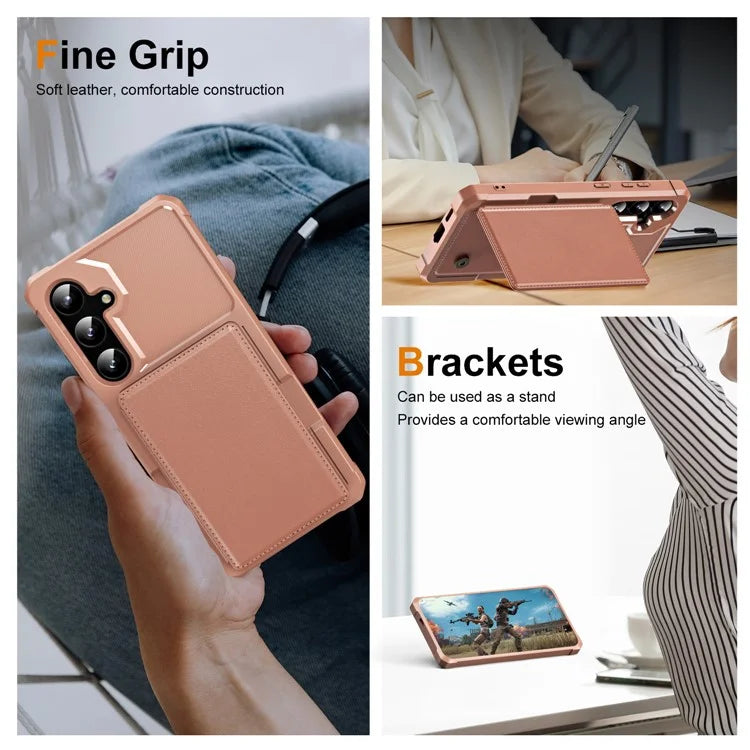 For Samsung Galaxy S24+ Case Card Slot Kickstand Leather+TPU Reinforced Corner Phone Cover