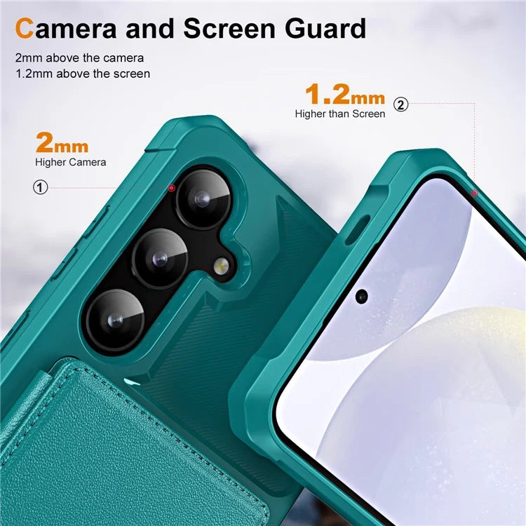 For Samsung Galaxy S24+ Case Card Slot Kickstand Leather+TPU Reinforced Corner Phone Cover