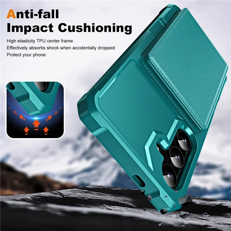 For Samsung Galaxy S24+ Case Card Slot Kickstand Leather+TPU Reinforced Corner Phone Cover