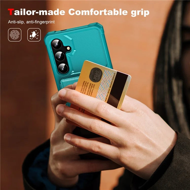 For Samsung Galaxy S24+ Case Card Slot Kickstand Leather+TPU Reinforced Corner Phone Cover