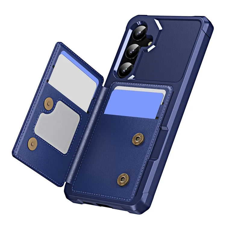 For Samsung Galaxy S24+ Case Card Slot Kickstand Leather+TPU Reinforced Corner Phone Cover
