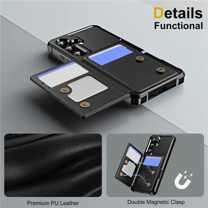 For Samsung Galaxy S24 Case Card Slot Kickstand Leather+TPU Reinforced Corner Phone Cover