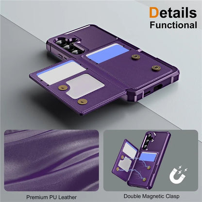 For Samsung Galaxy S24 Case Card Slot Kickstand Leather+TPU Reinforced Corner Phone Cover